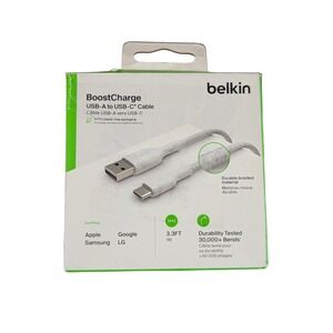 Cc9O-P Belkin BoostCharge Braided USB-C to USB-A Cable 3.3ft -‎ White, Poly